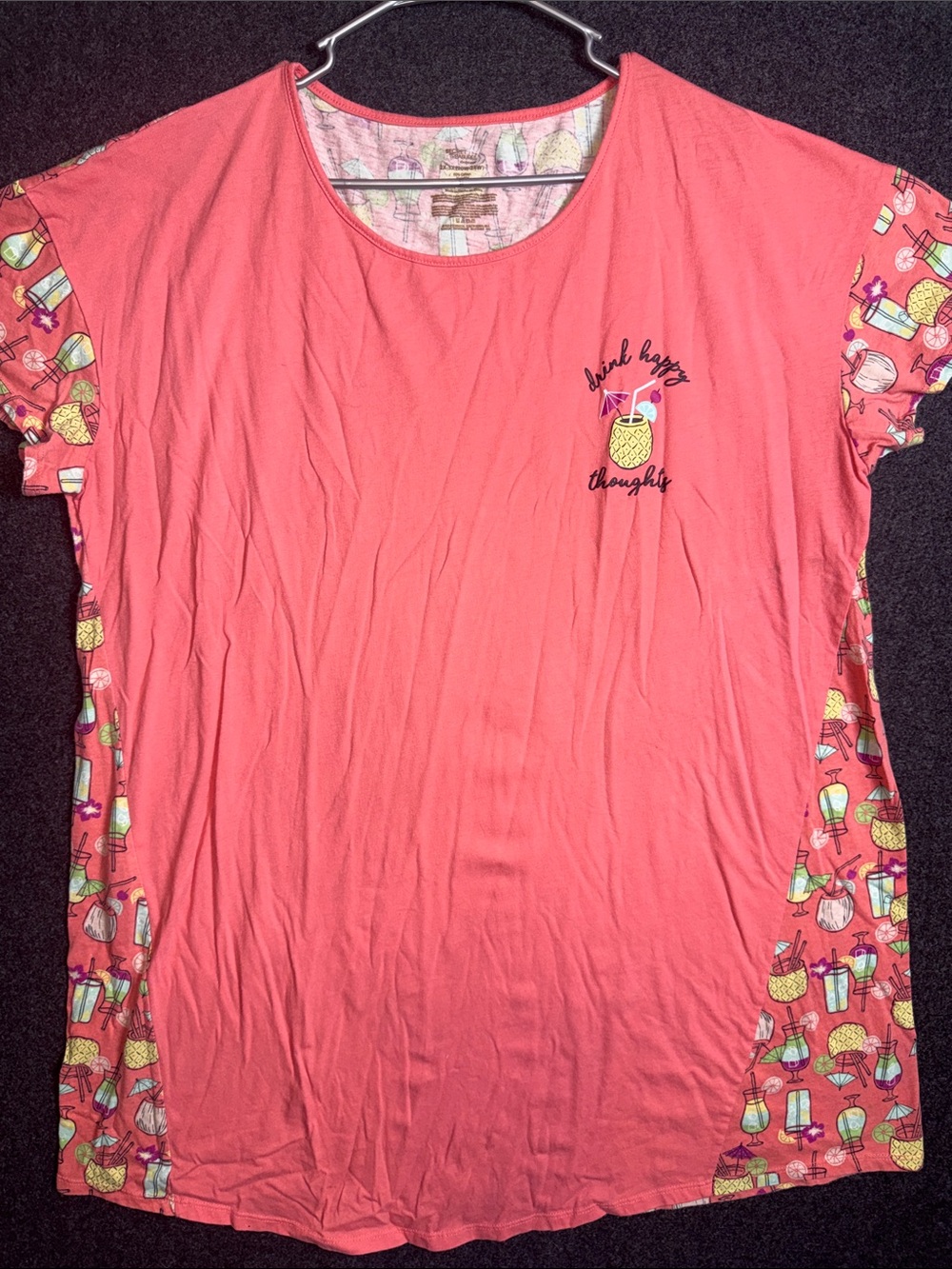 Secret Treasures Coral Short-Sleeve Tee with Tropical Print Panels